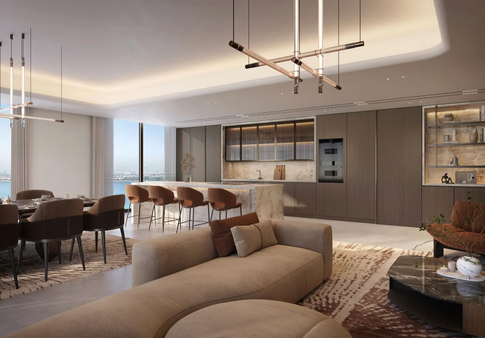 Bashayer Buildings 5 and 6 four-bedroom penthouse living and dining room