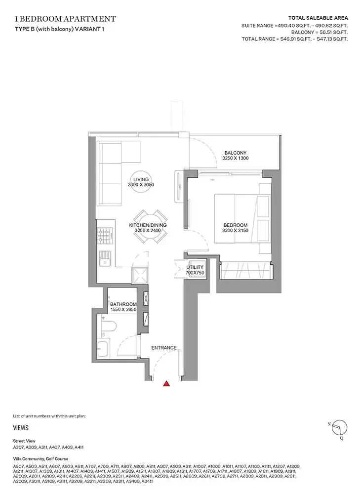 Floor plan for Type B- Variant 1