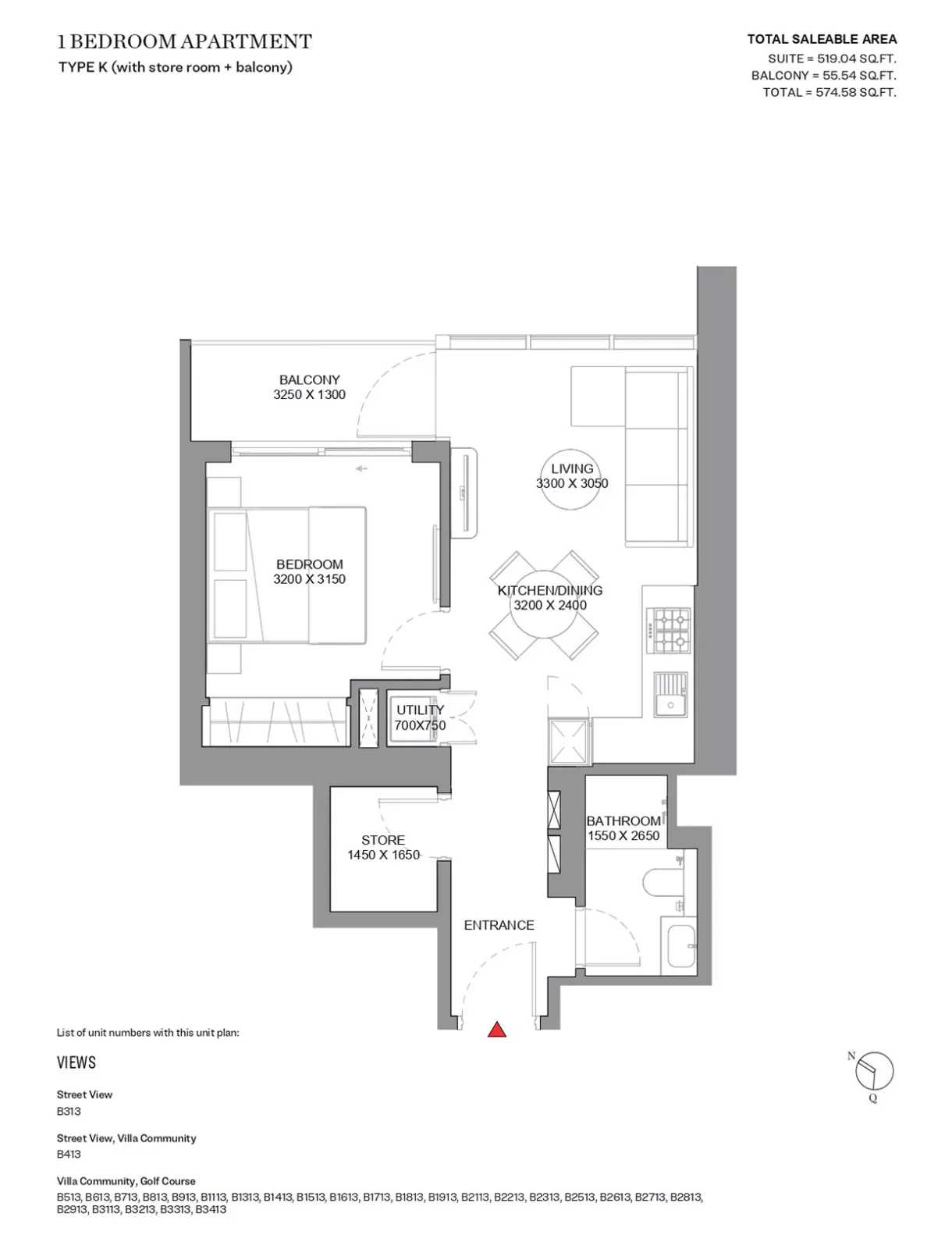 Floor plan for Type K