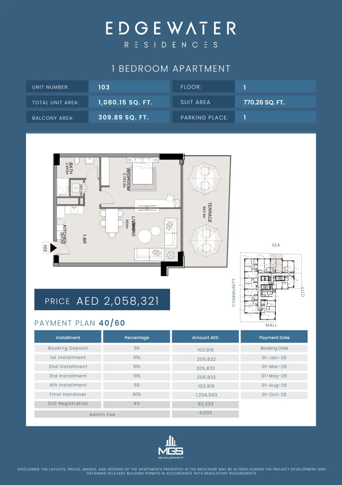 Floor plan for Unit 103