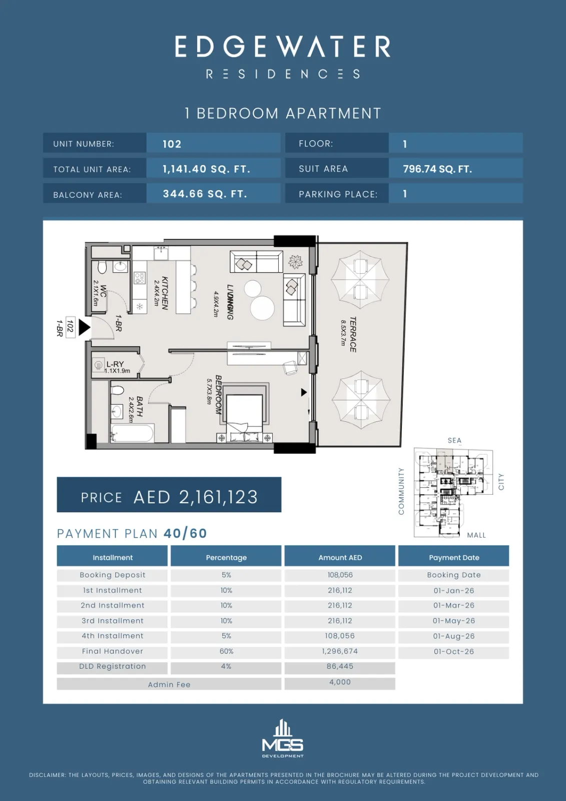 Floor plan for Unit 102