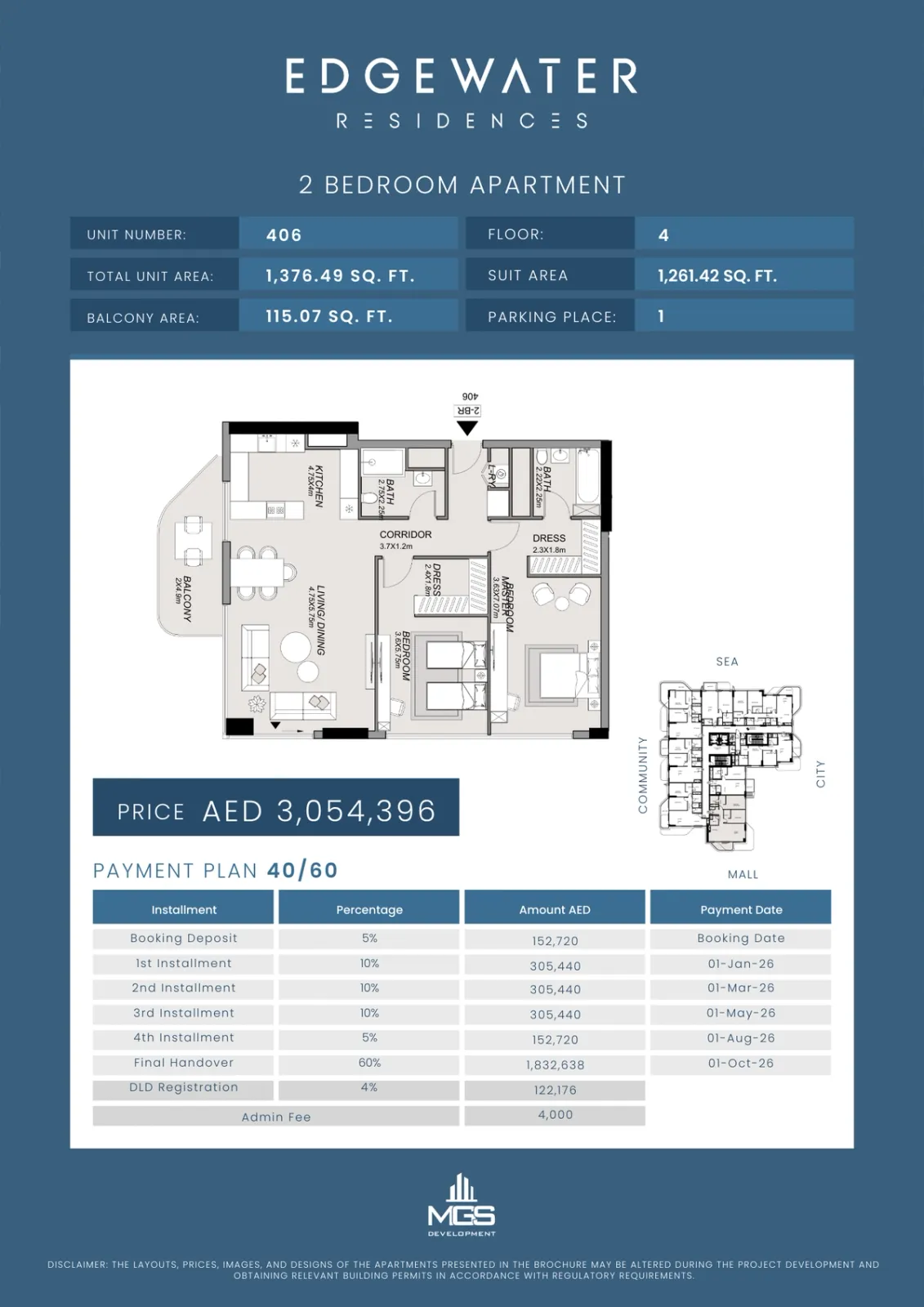 Floor plan for Unit 406