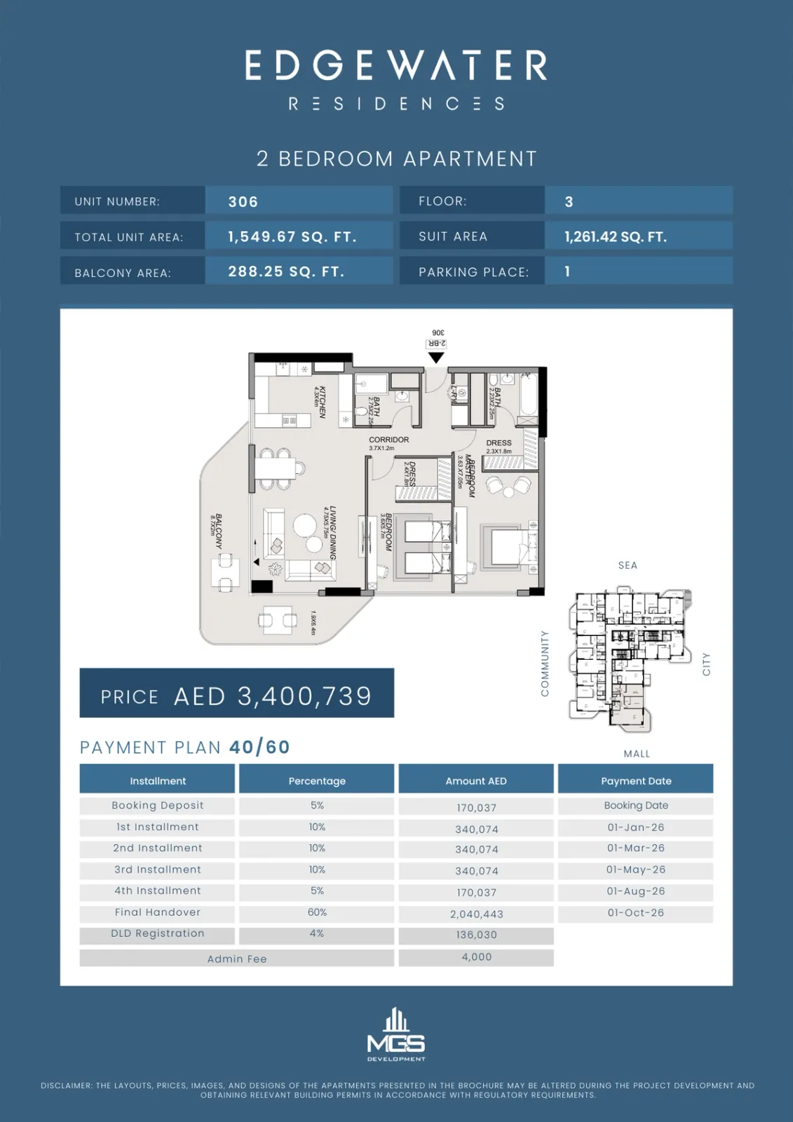 Floor plan for Unit 306