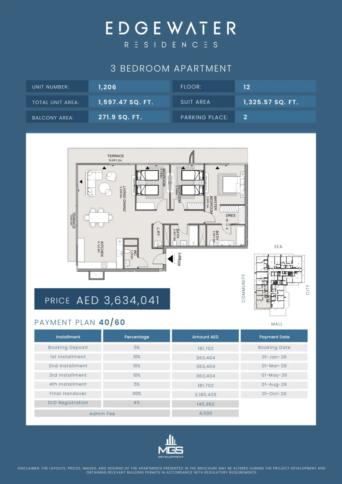Floor plan for Unit 1206