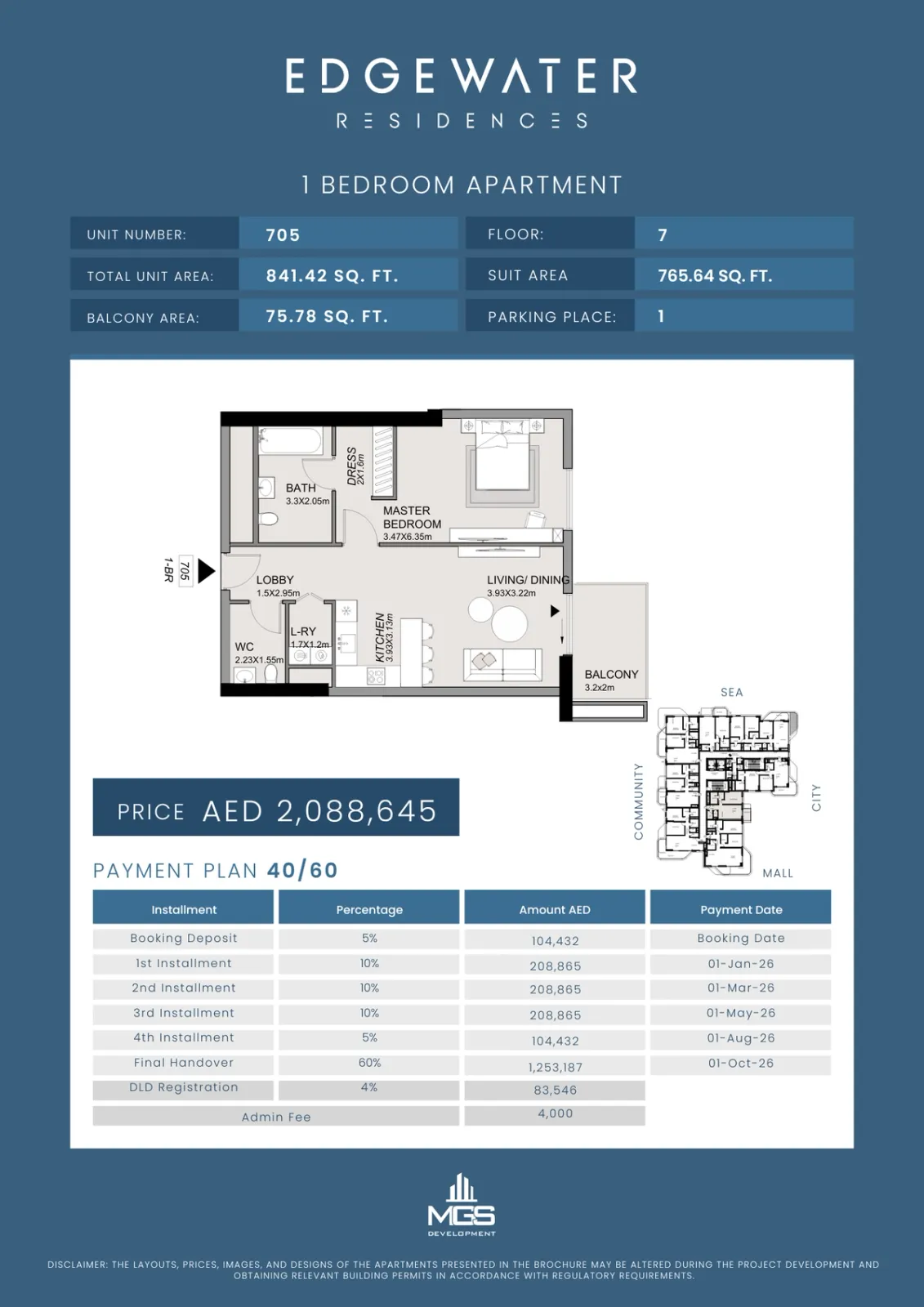 Floor plan for Unit 705
