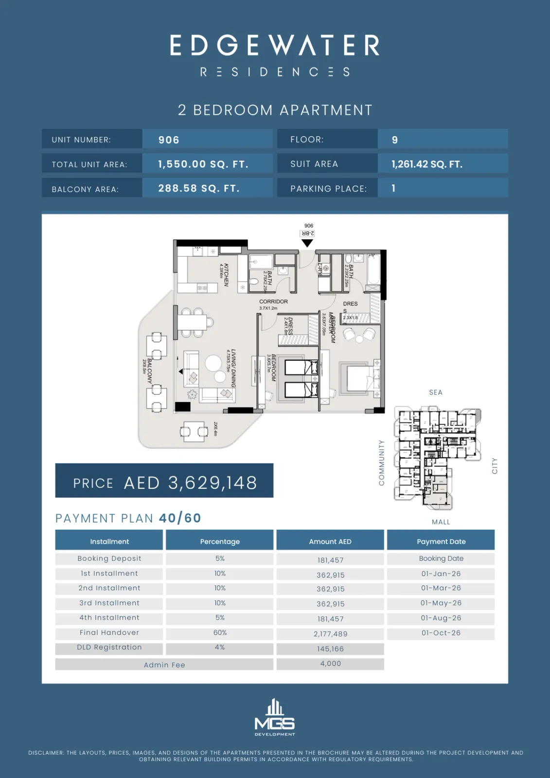 Floor plan for Unit 906