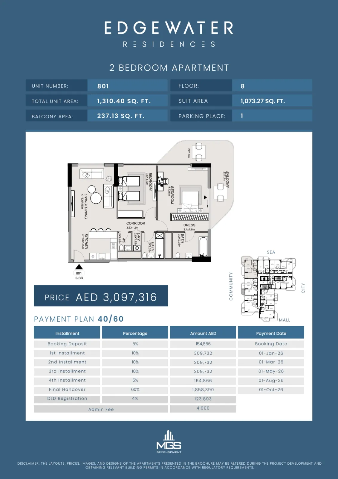 Floor plan for Unit 801