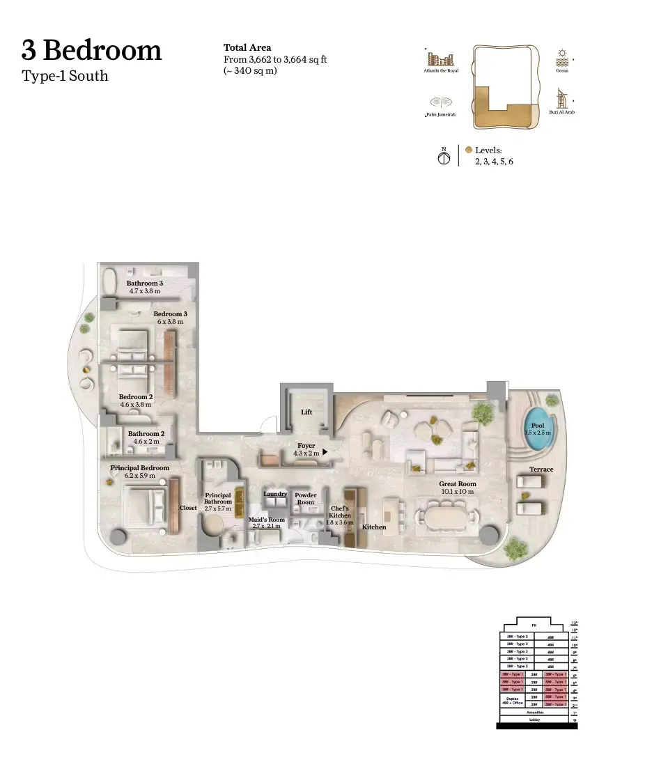 Floor plan for Type 1 South