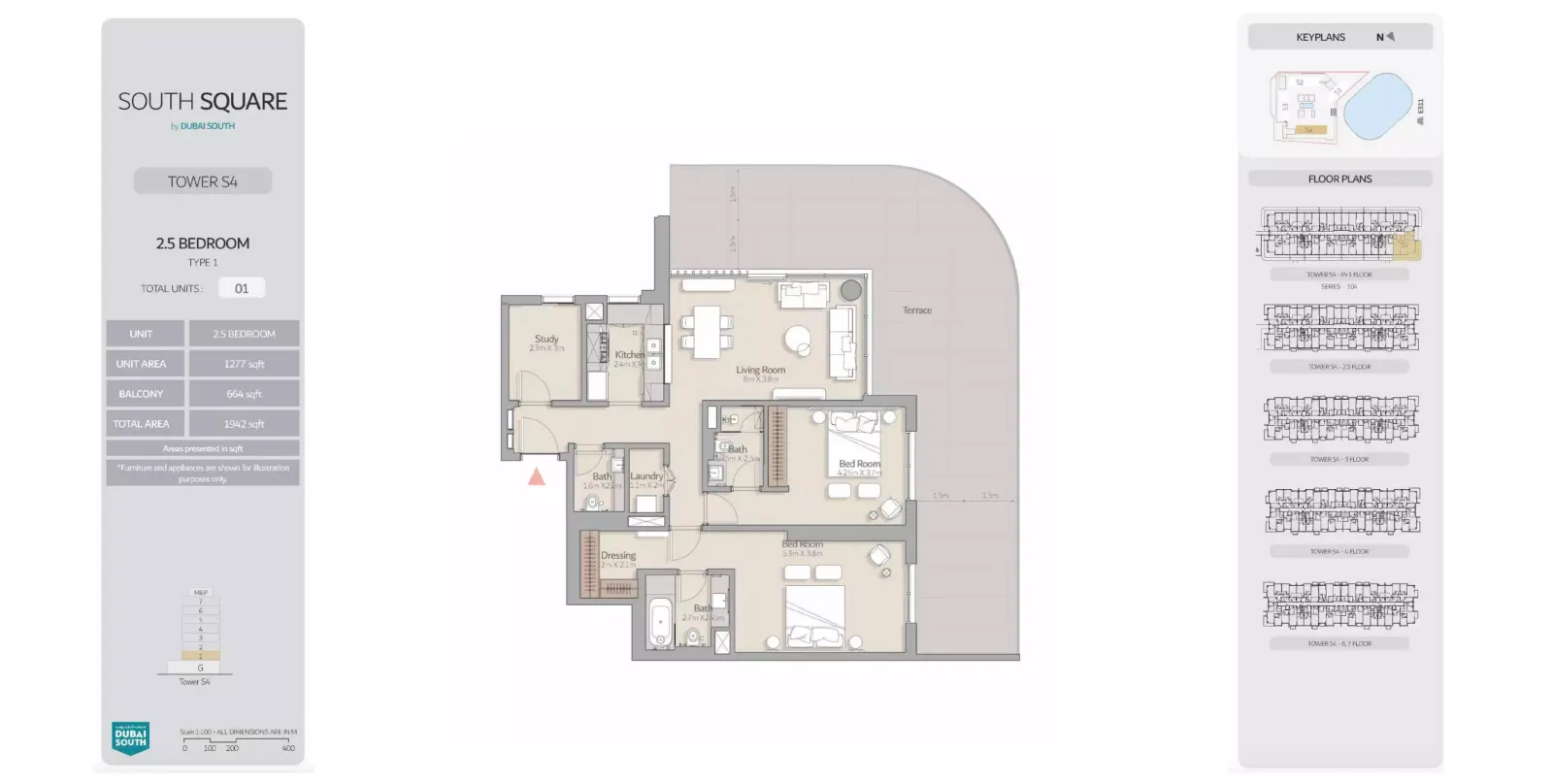 Floor plan for Type 1+S
