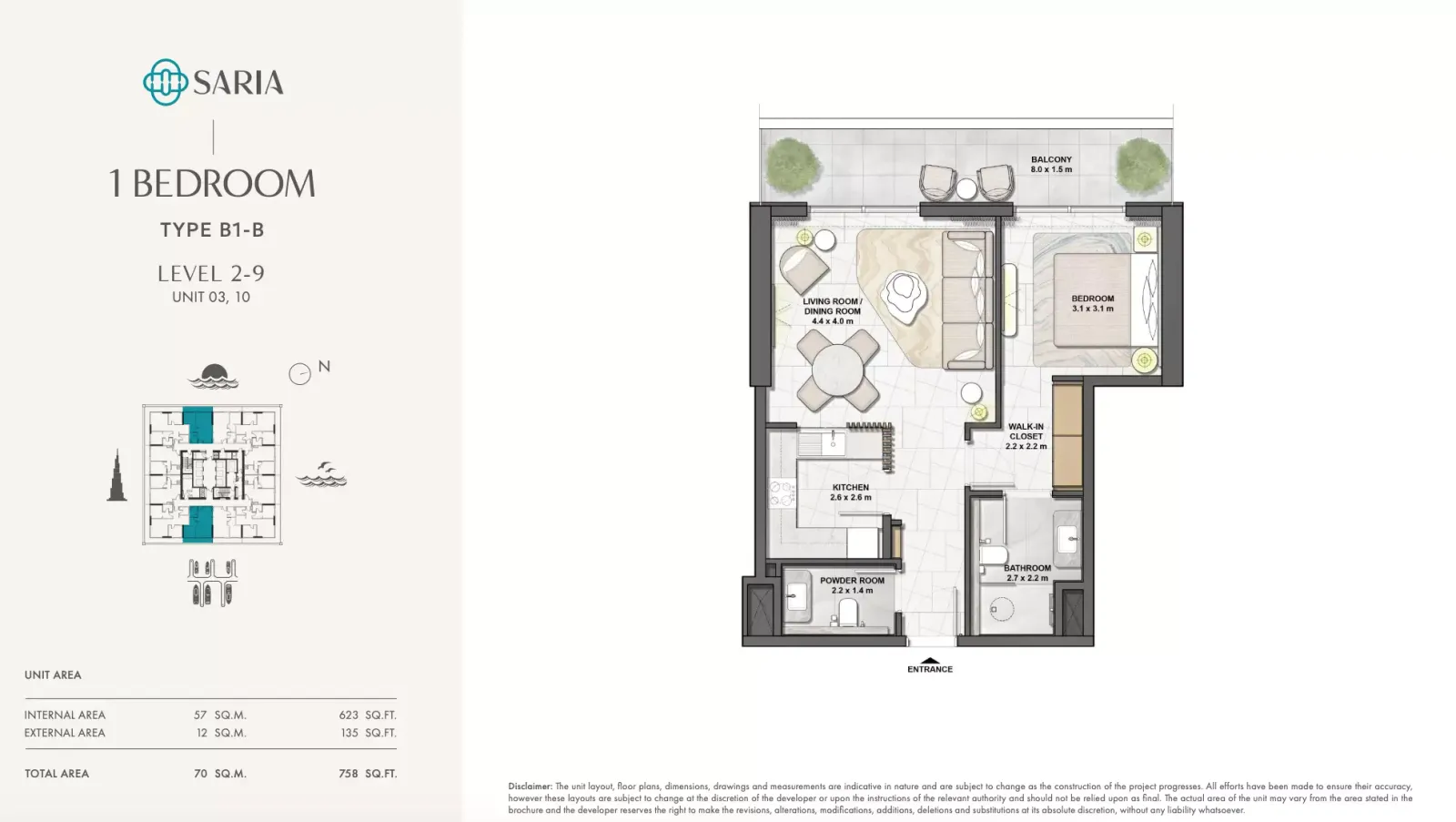 Floor plan for Type B1-B