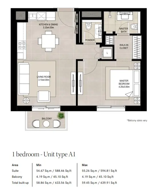 Floor plan for Type A1