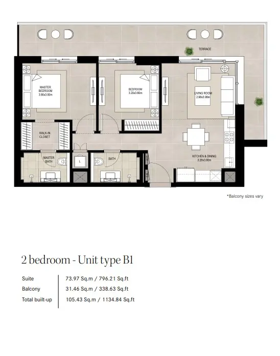 Floor plan for Type B1