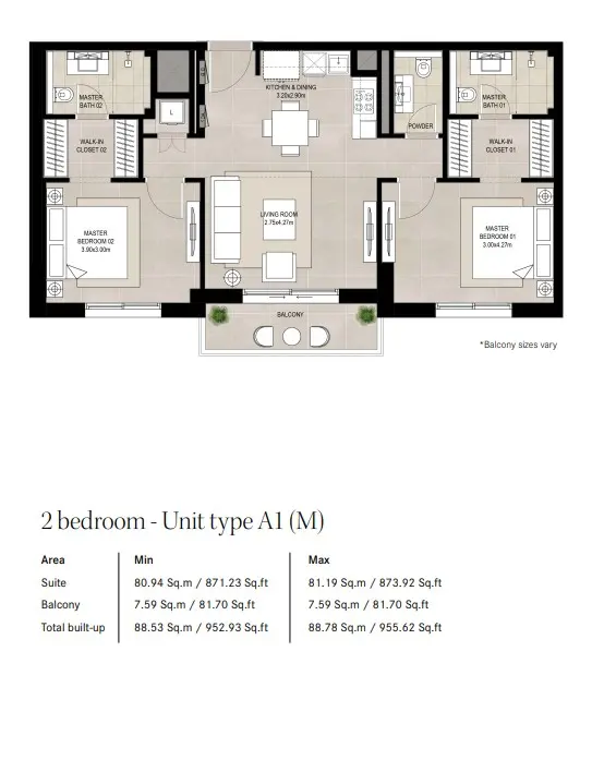Floor plan for Type A1 (M)