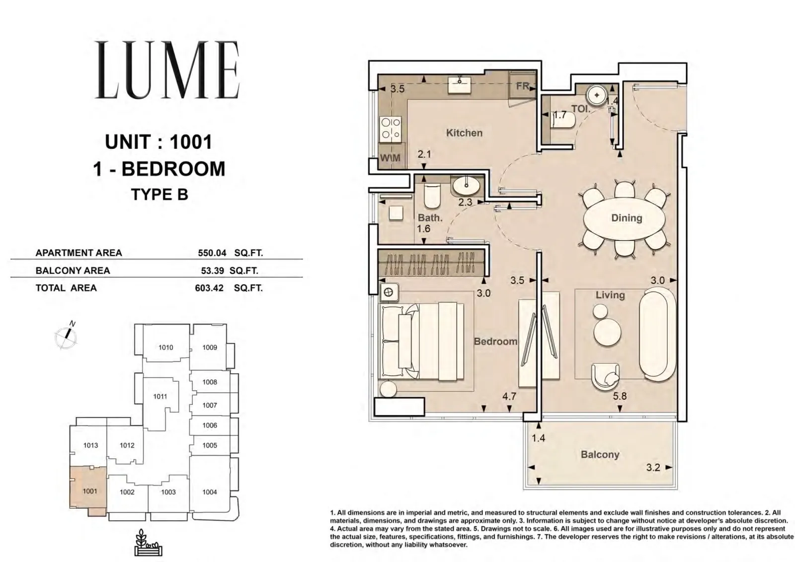 Floor plan for Type B-1001