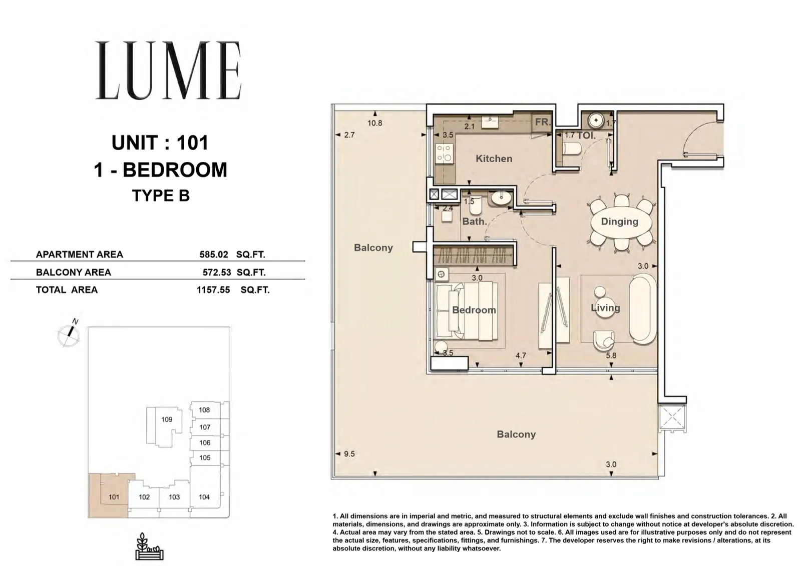 Floor plan for Type B-101