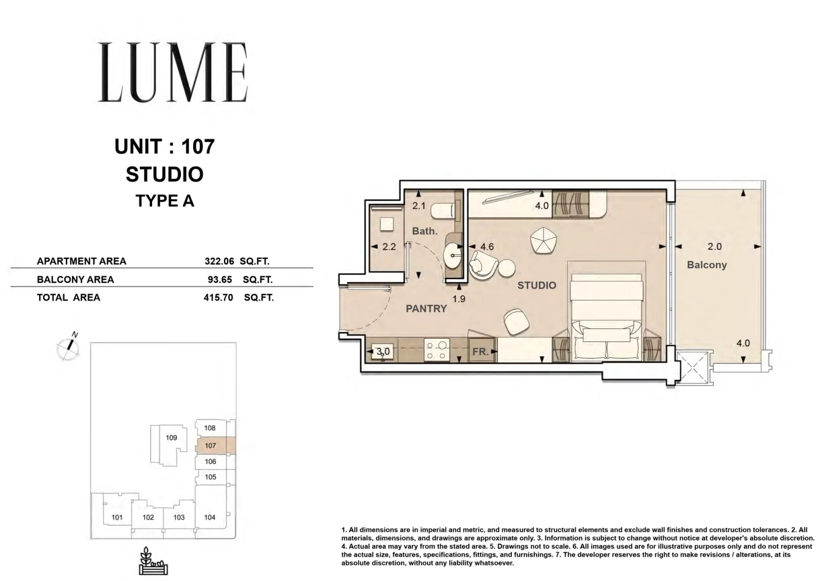 Floor plan for Type A-107