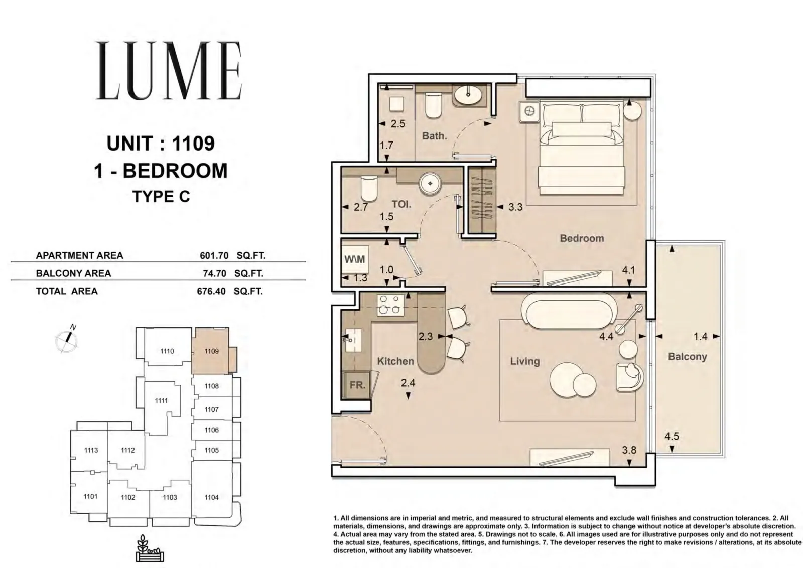 Floor plan for Type C-1109