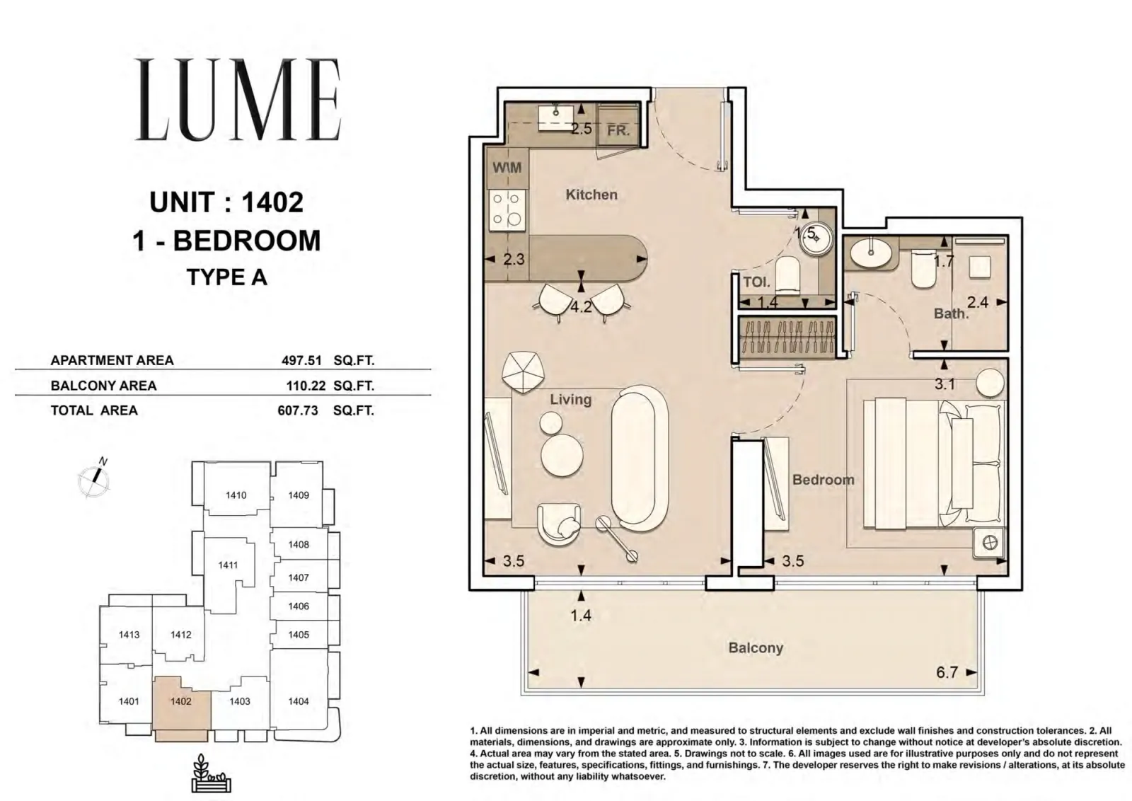 Floor plan for Type A-1402