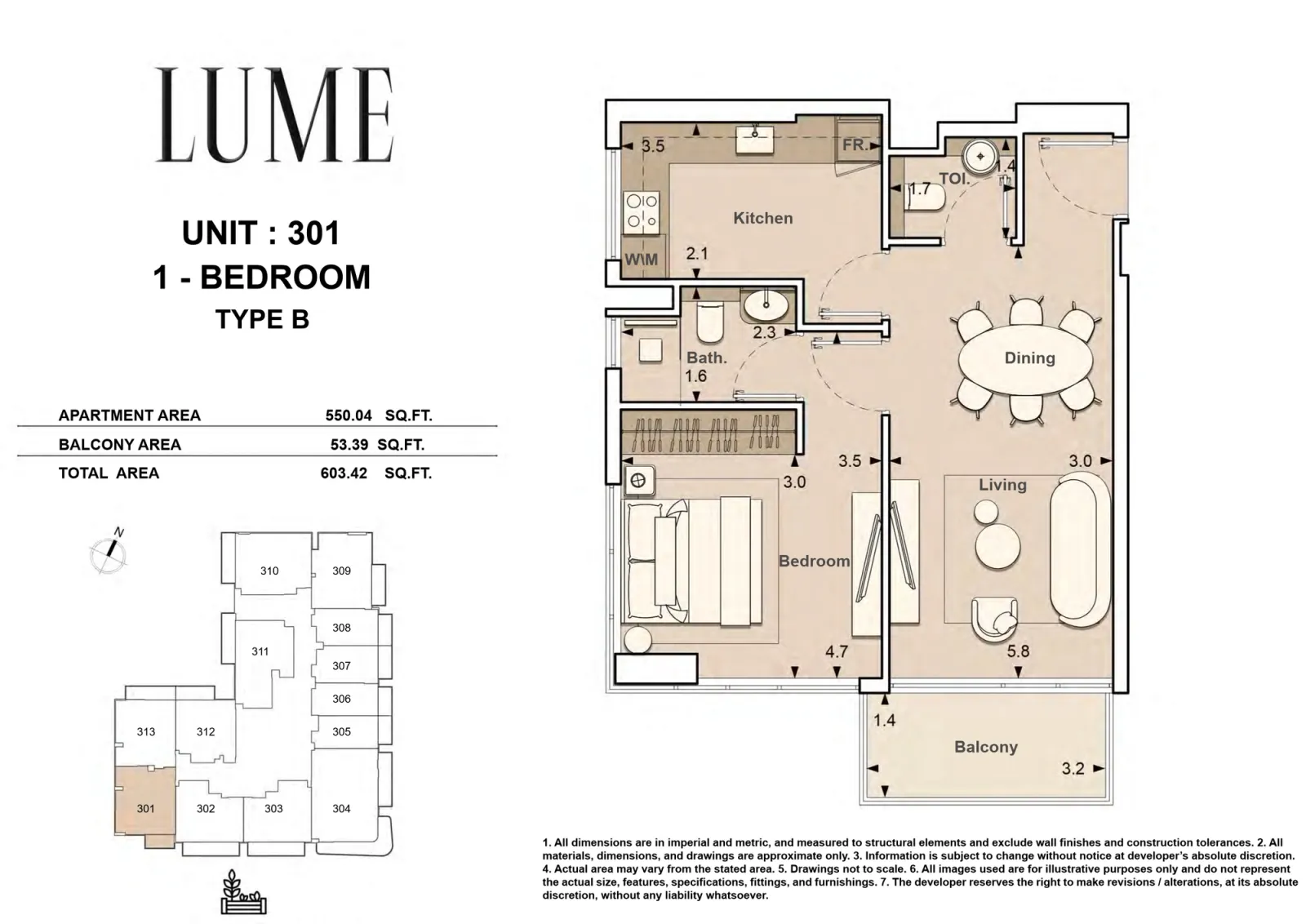 Floor plan for Type B-301