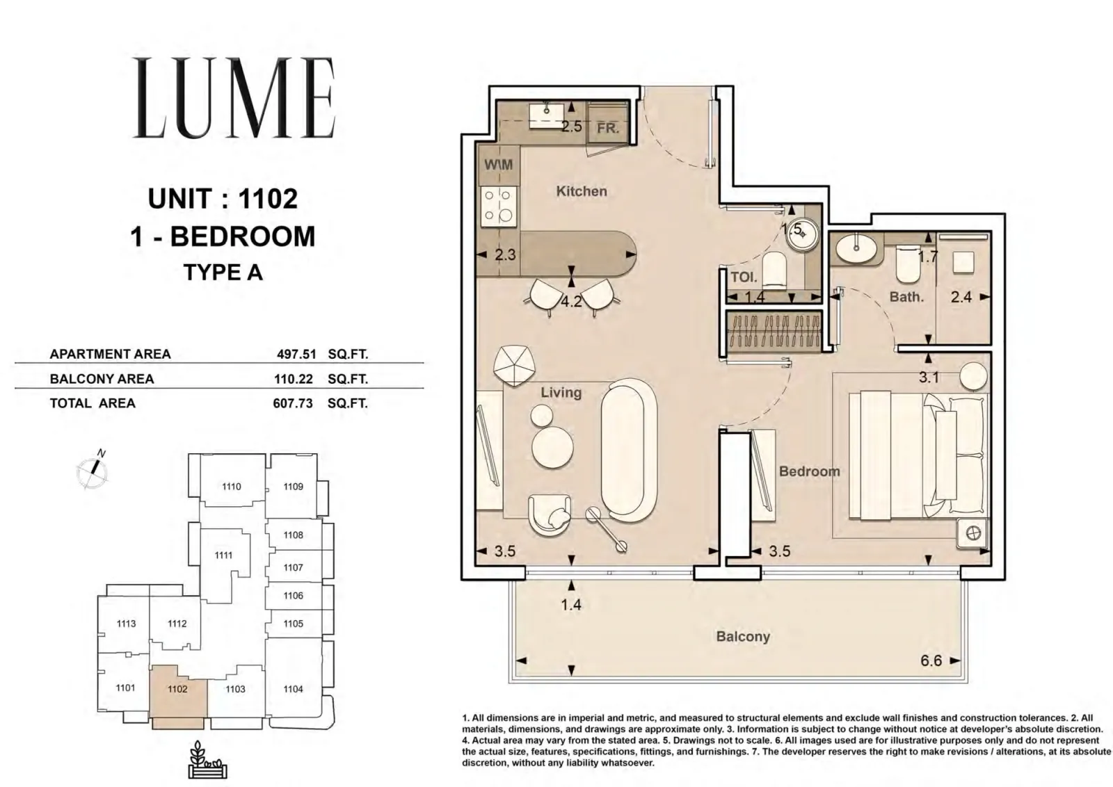 Floor plan for Type A-1102