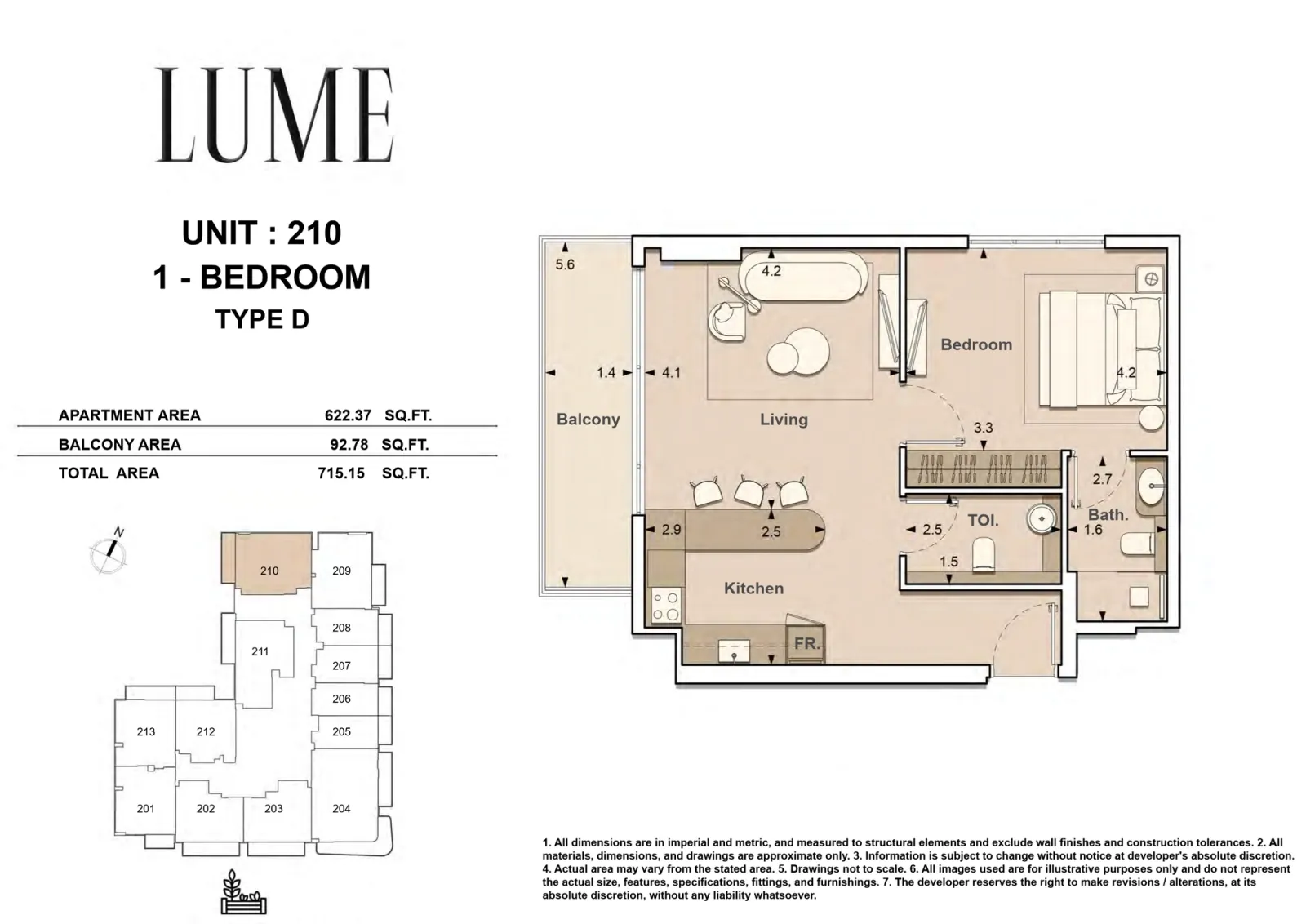 Floor plan for Type D-210