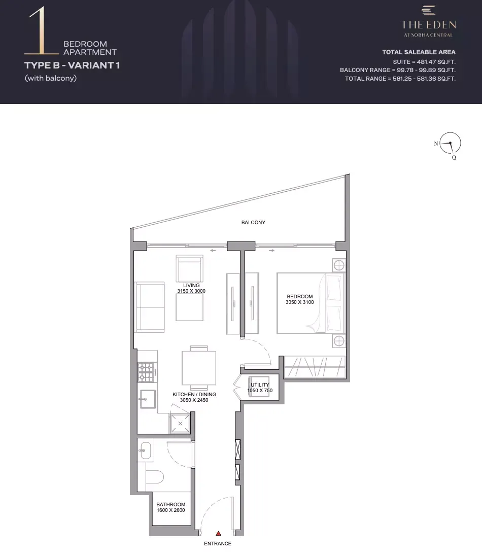 Floor plan for Type B Variant 1