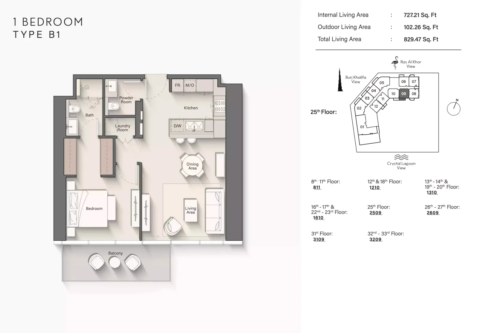 Floor plan for Type B1