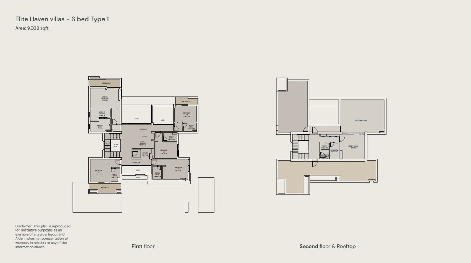Floor plan for Elite Haven Villas- Type 1 Upper Floors