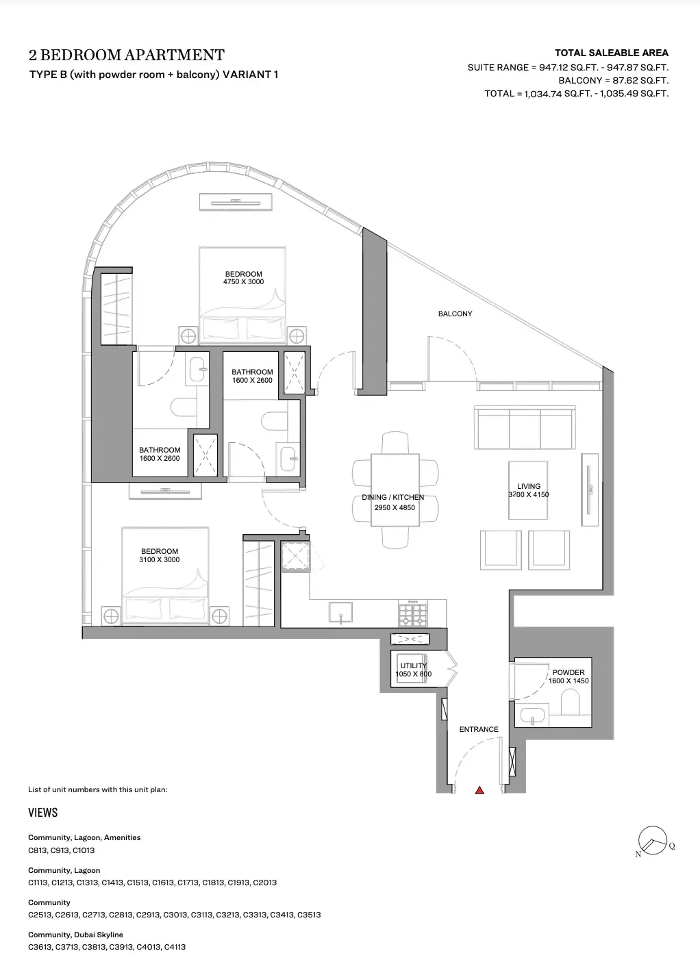 Floor plan for Type B Variant 1