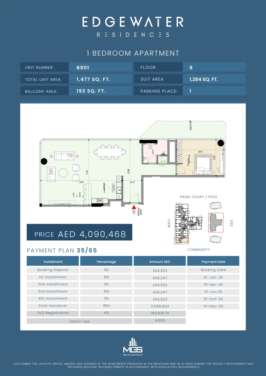 Floor plan for Unit B901