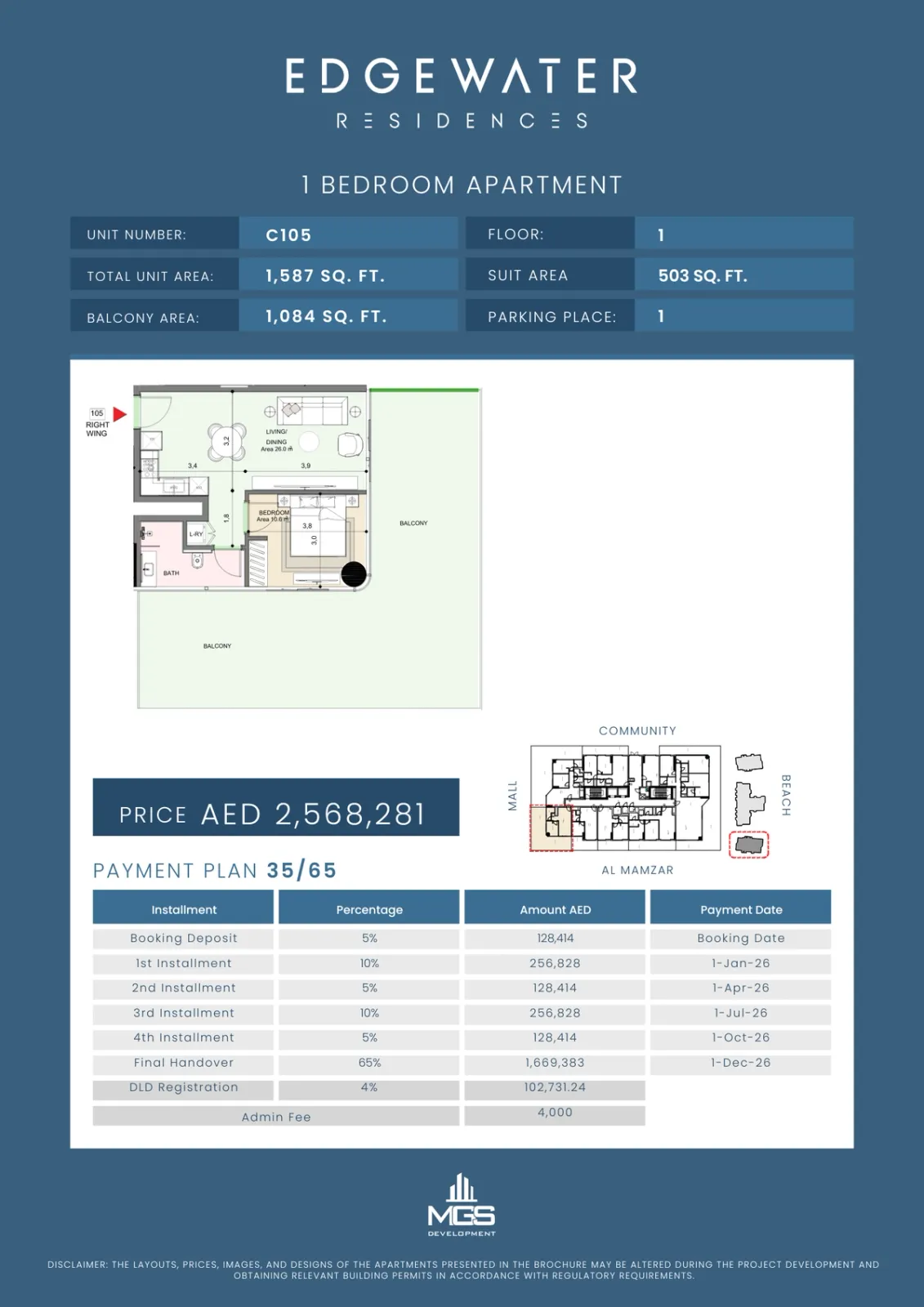 Floor plan for Unit C105
