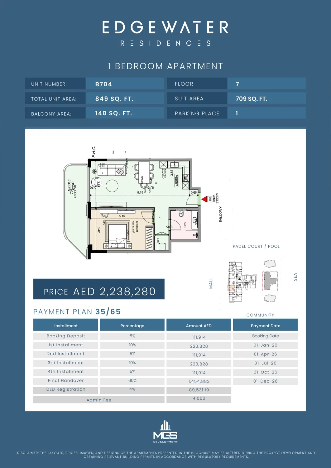 Floor plan for Unit B704