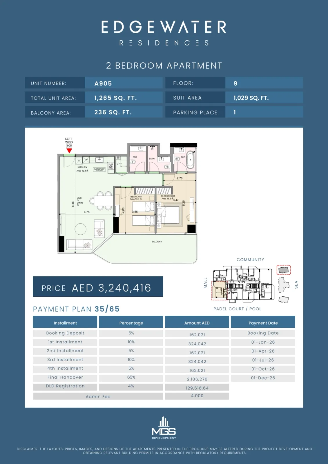 Floor plan for Unit A905
