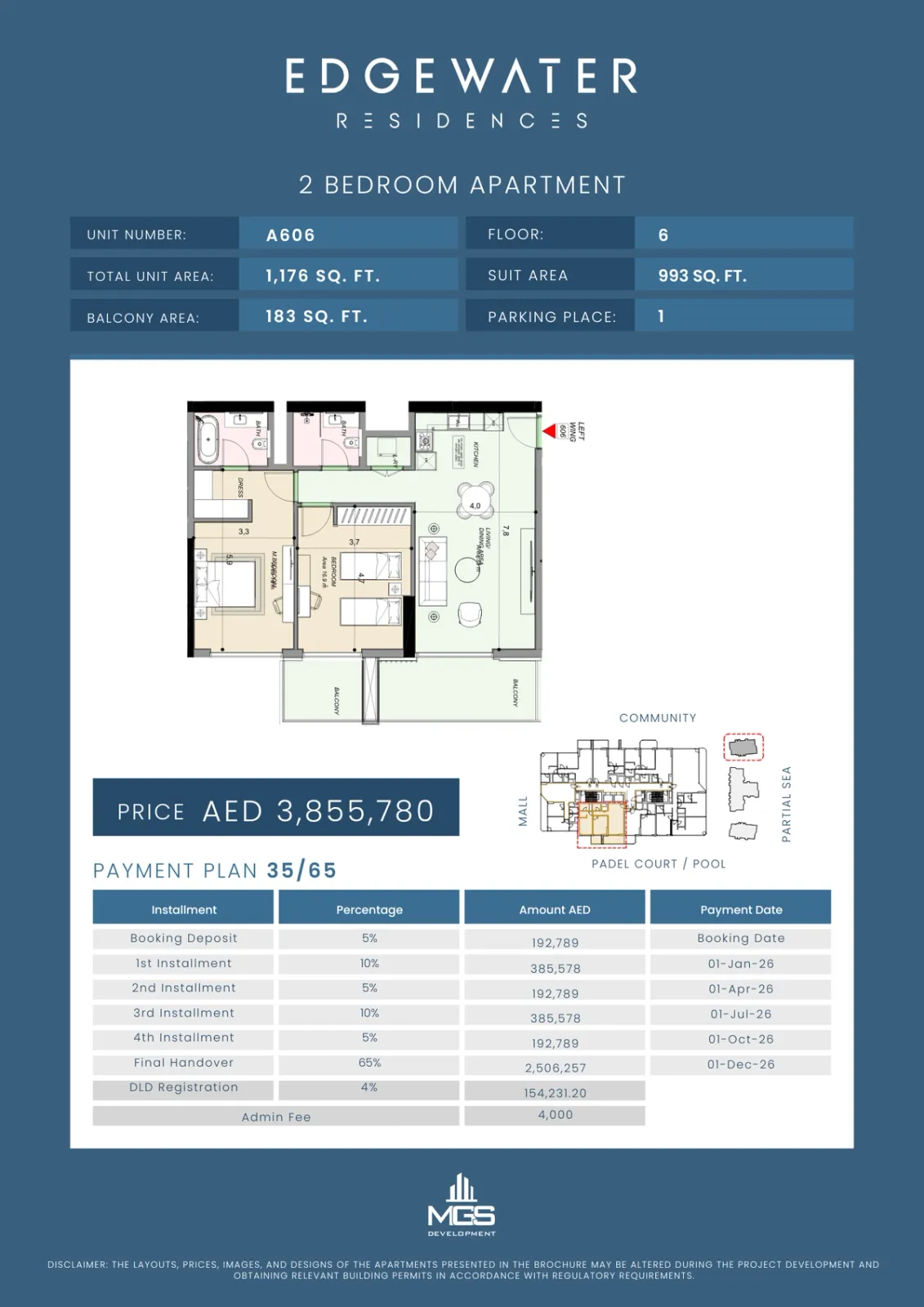 Floor plan for Unit A606