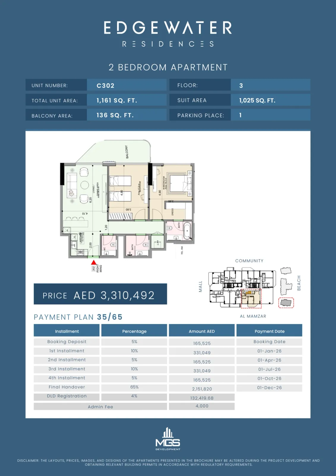 Floor plan for Unit C302