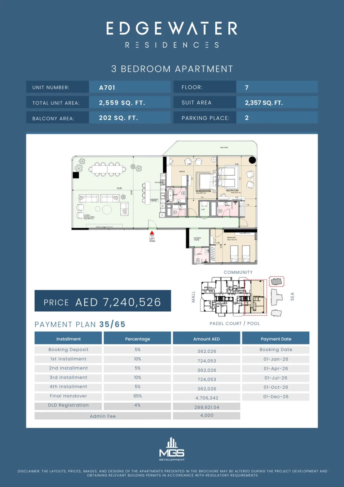 Floor plan for Unit A701