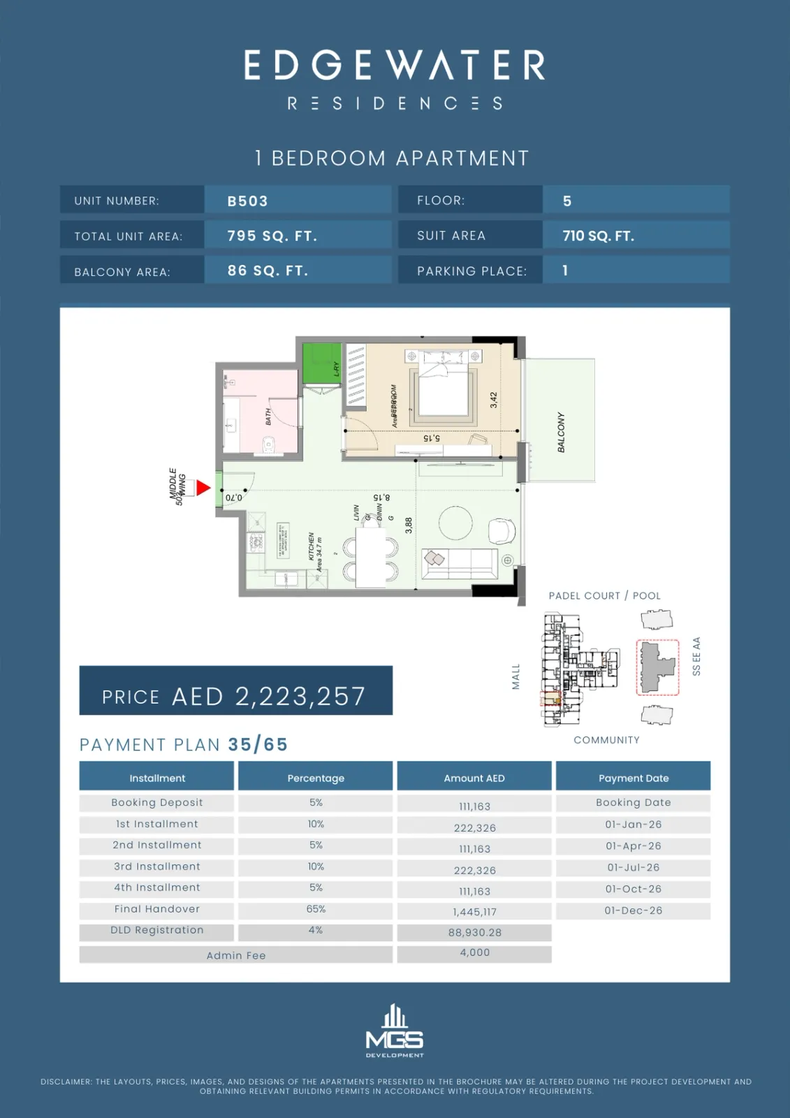 Floor plan for Unit B503