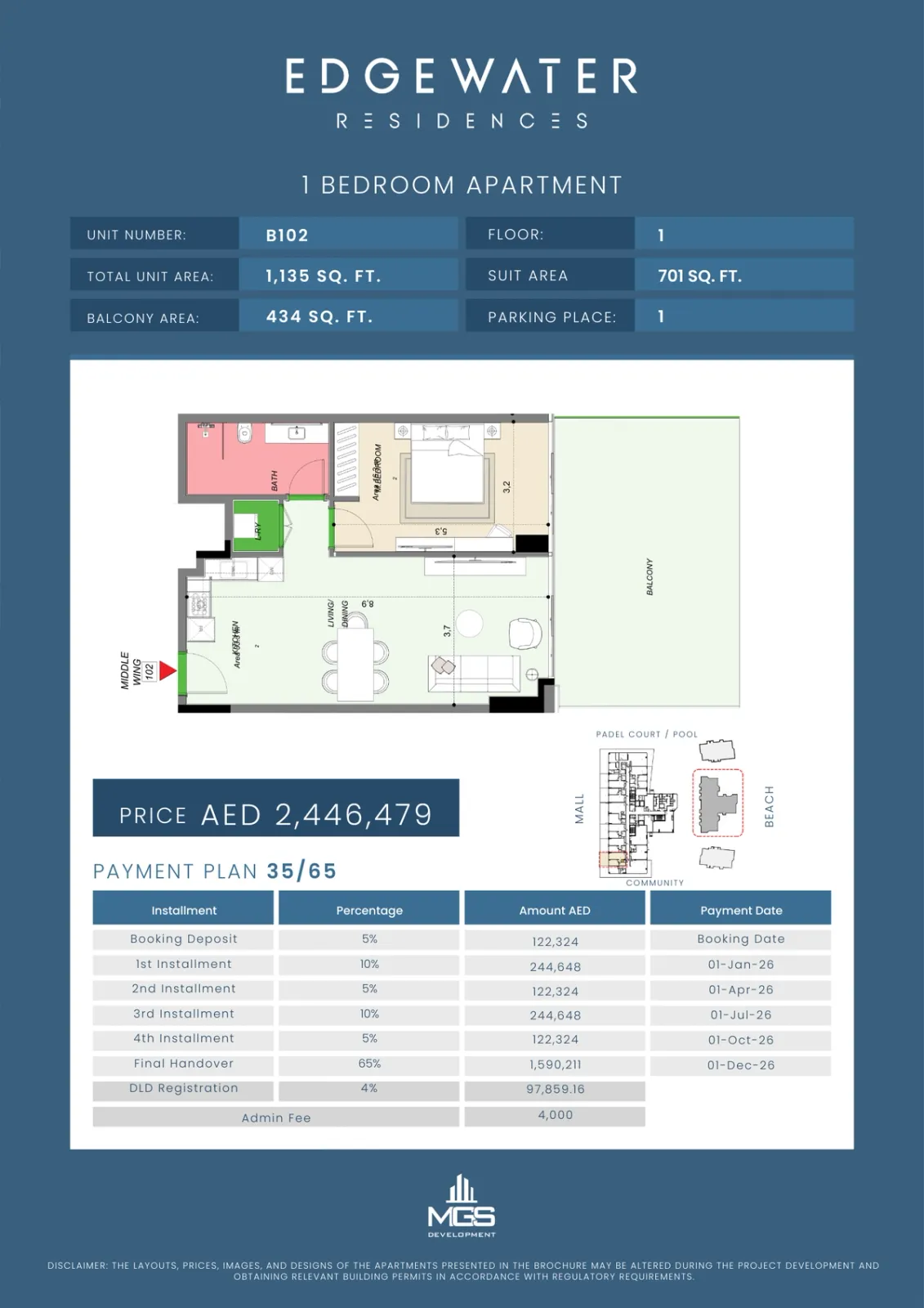 Floor plan for Unit B102