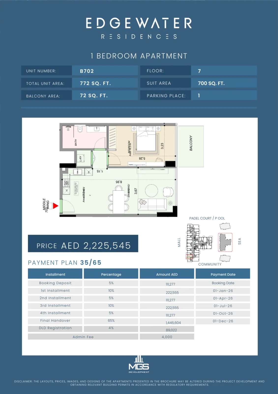 Floor plan for Unit B702