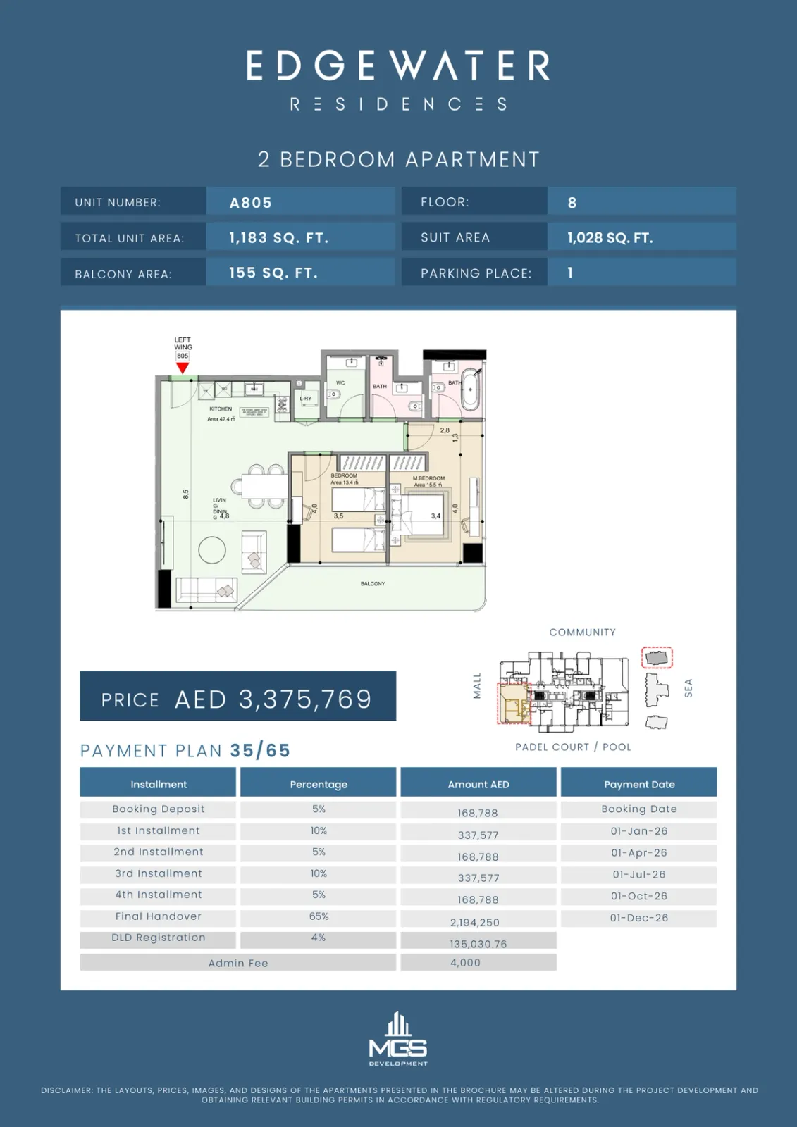 Floor plan for Unit A805