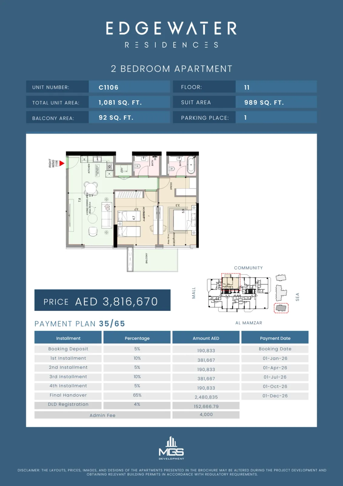 Floor plan for Unit C1106