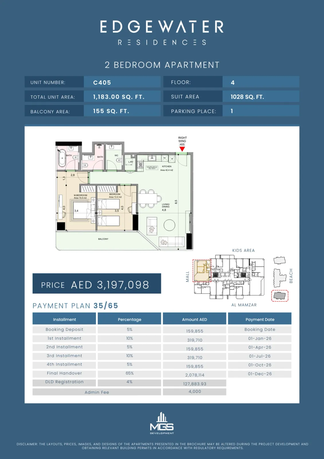 Floor plan for Unit C405