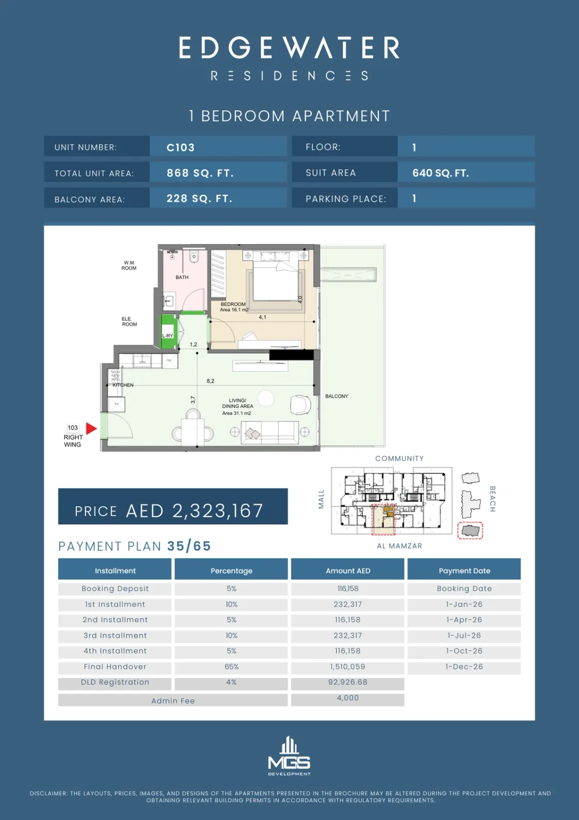 Floor plan for Unit C103
