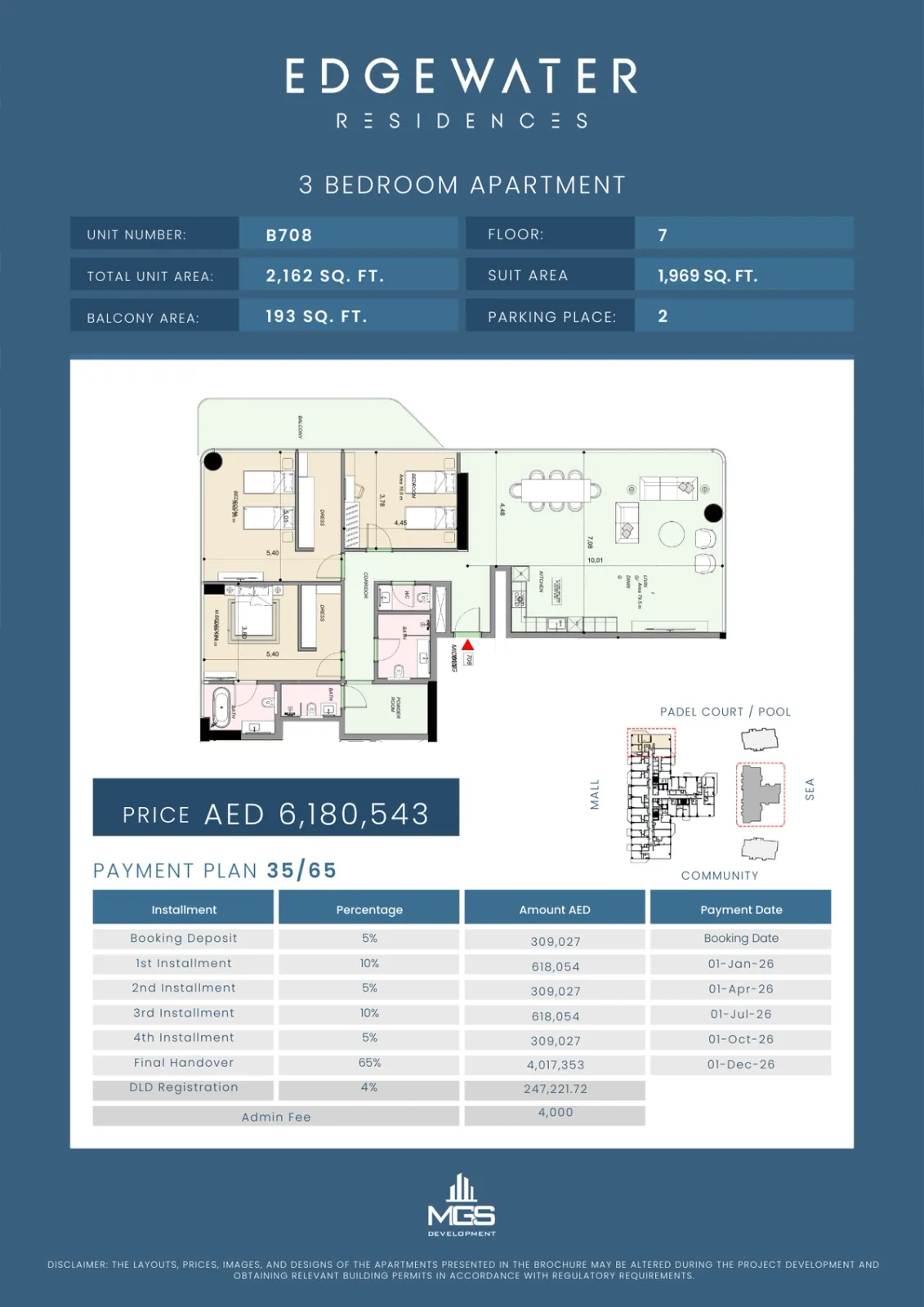 Floor plan for Unit B708