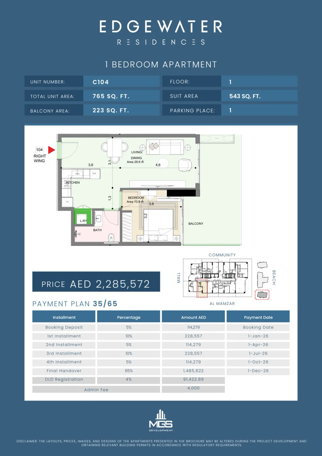 Floor plan for Unit C104