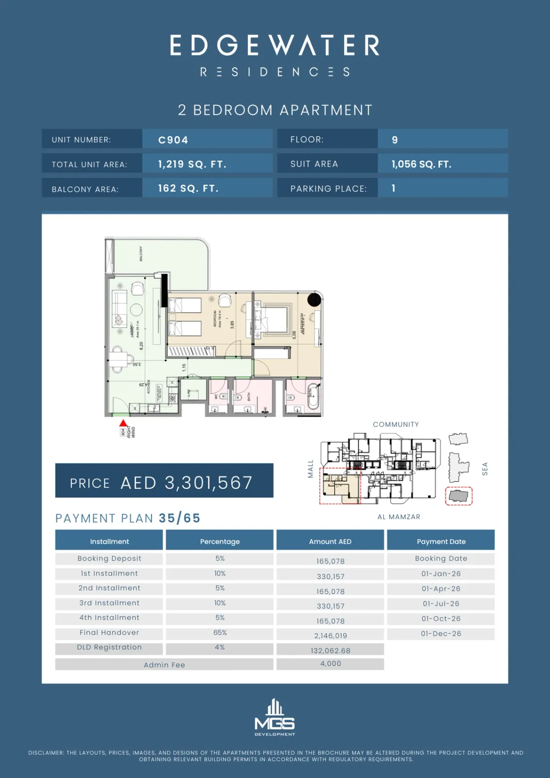 Floor plan for Unit C904