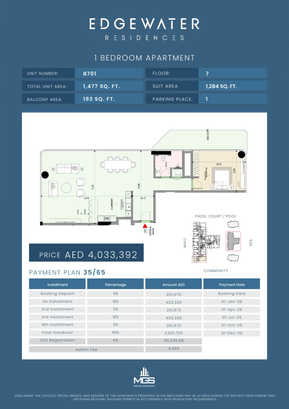 Floor plan for Unit B701