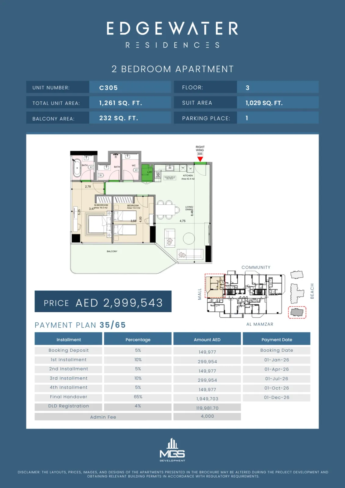 Floor plan for Unit C305