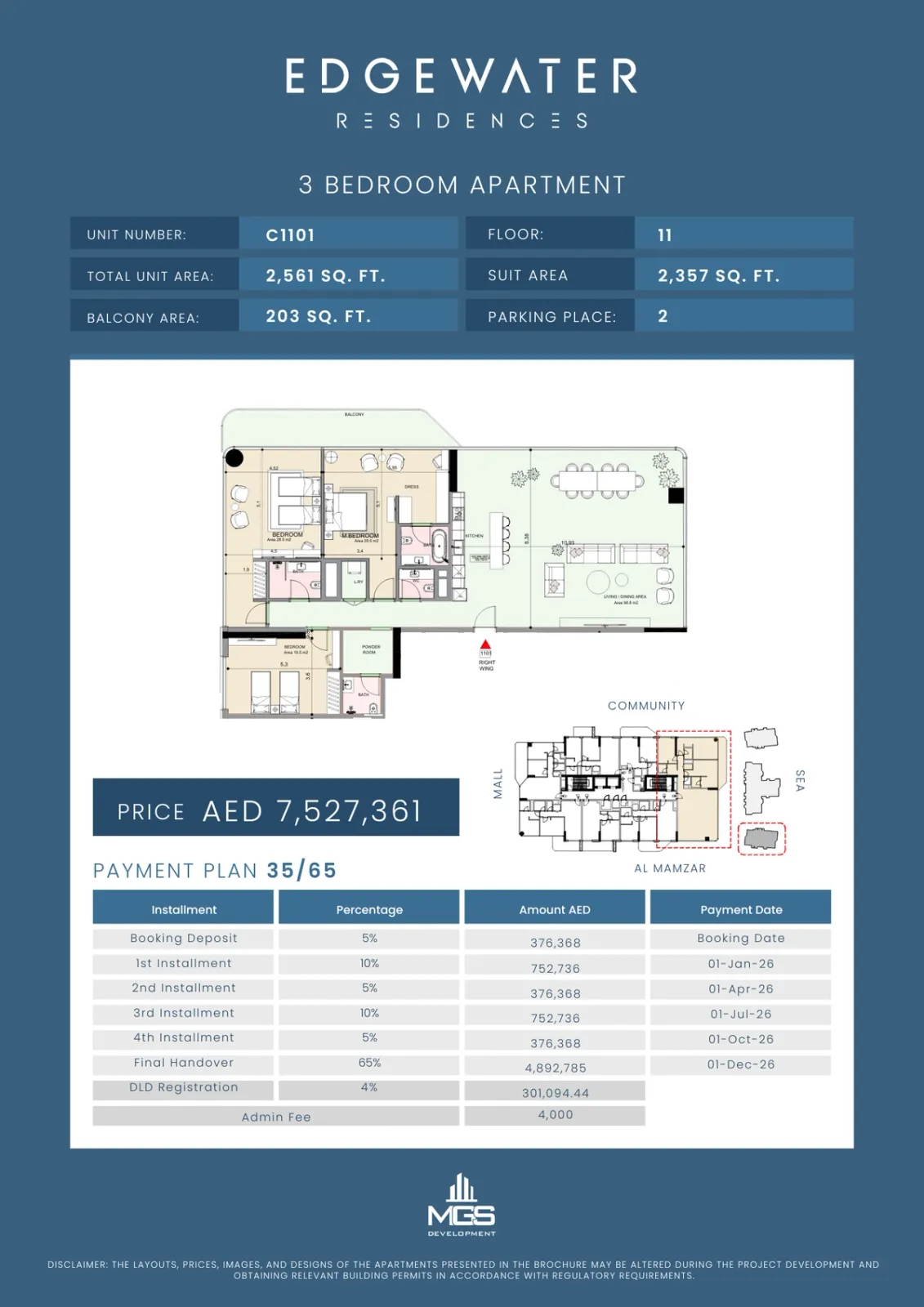 Floor plan for Unit C1101