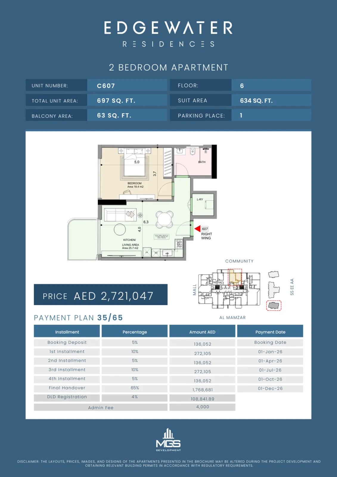 Floor plan for Unit C607